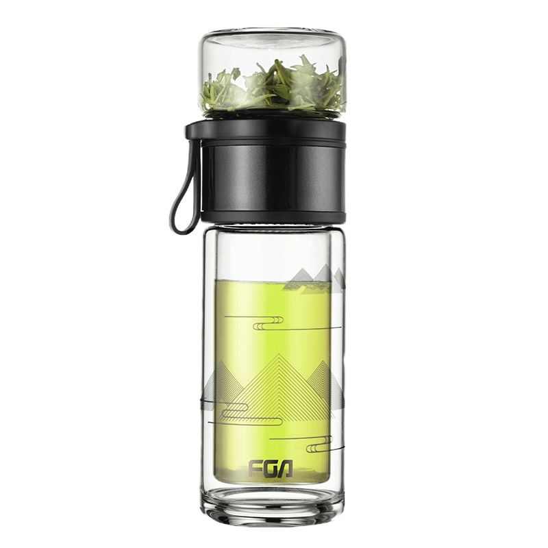富光(FGA)双层玻璃杯茶水分离泡茶杯男女创意便携水杯花茶杯过滤随手杯 黑色