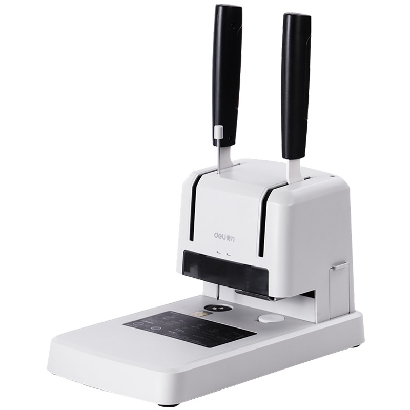 得力(deli)33669财务装订机 灰白色 电动铆管热熔装订机 会计档案手动打孔机 省力型票据打孔机 装订机