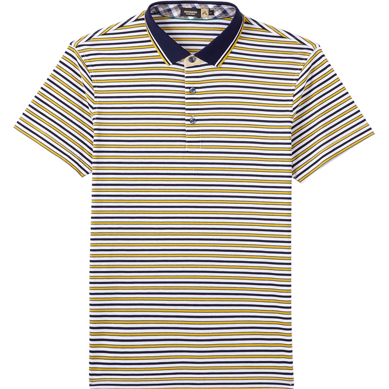 蒙蒂埃莫全棉海洋度假细条纹珠地提花短袖翻领T恤