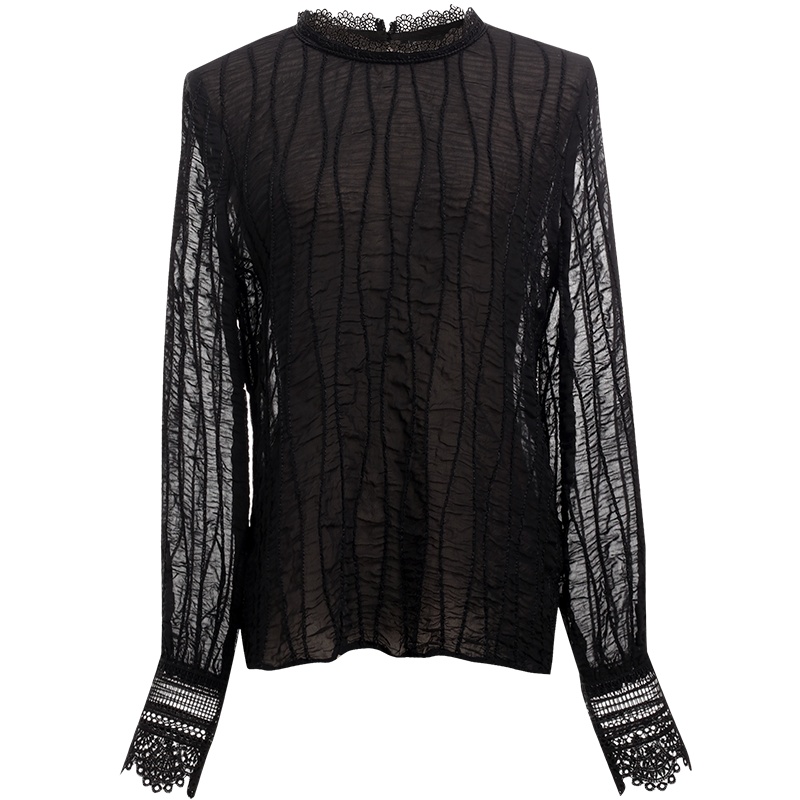 欧昵雪设计感花边立领显瘦雪纺衫女洋气长袖小众上衣