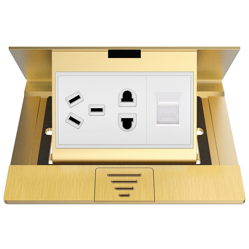 欧奔(EUROB)地插座全铜防水新款二三插五孔电源加电话地板插座弹起式地插