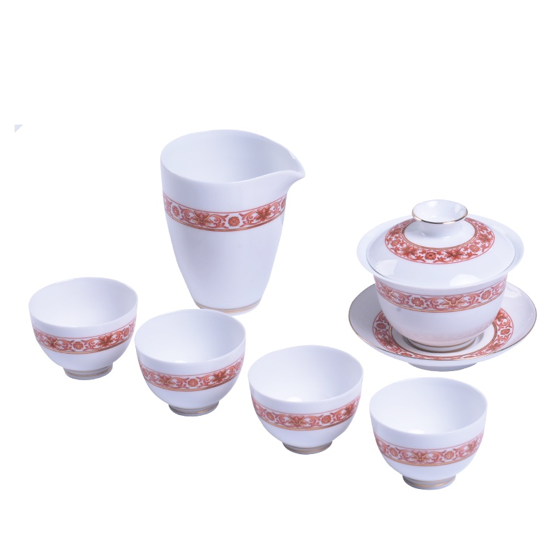 古镇陶瓷景德镇陶瓷青花描金家用泡茶茶杯功夫茶具整套套装礼盒6头茶具花期