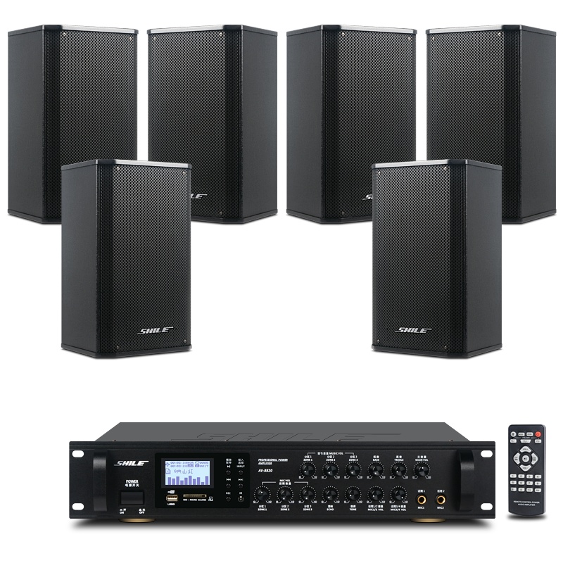 狮乐 会议室音响组合套装（功放+壁挂音箱）专业会议背景音乐音响系统 可选无线话筒套餐 8820+BX-108黑*6