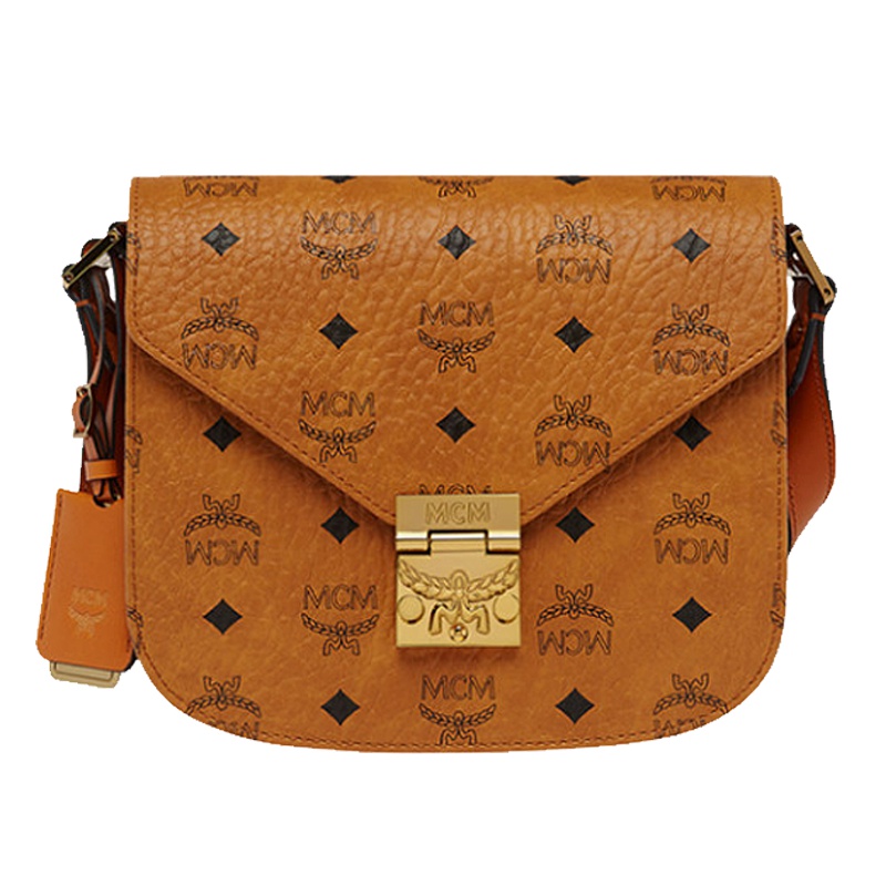 MCM 女士黑色/棕色人造革时尚铆钉单肩包斜挎包 MWS8APA24BK001