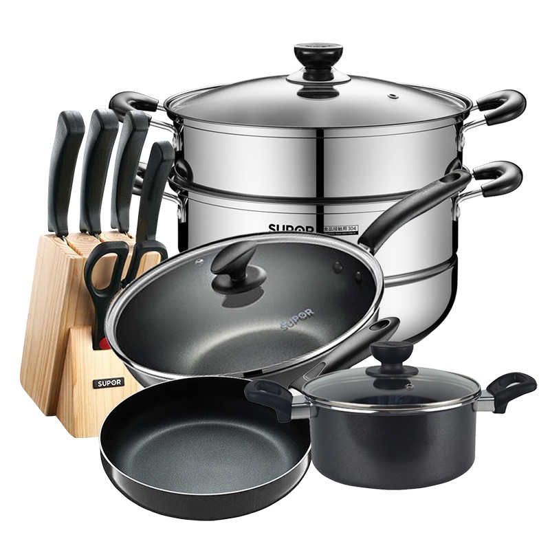苏泊尔(SUPOR)锅具套装锅组合不粘锅少油烟四件套炒锅套装平底锅煎锅压力锅锅燃气灶通用TP1612E+YS22ED