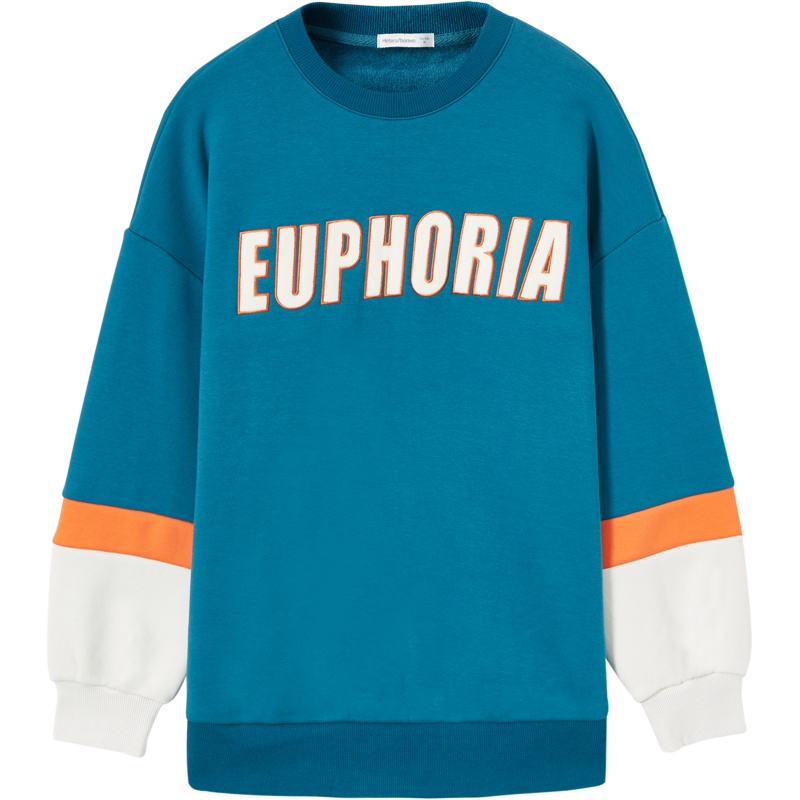 美特斯邦威圆领卫衣女宽松撞色新款冬季街头潮流印花女士上衣