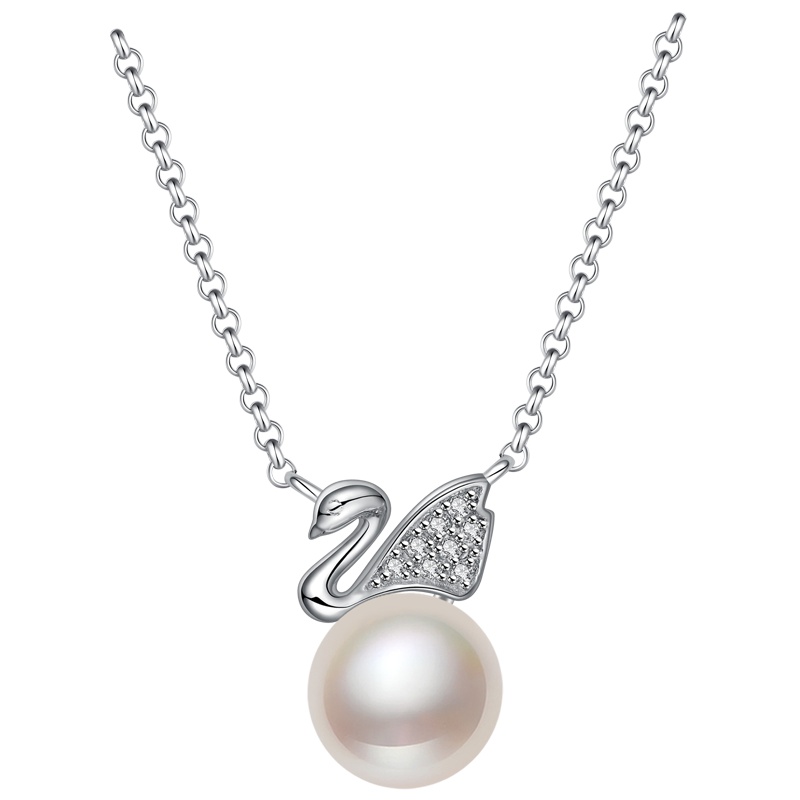 佰色传情气质时尚天鹅吊坠女S925纯银镶淡水珍珠银项链