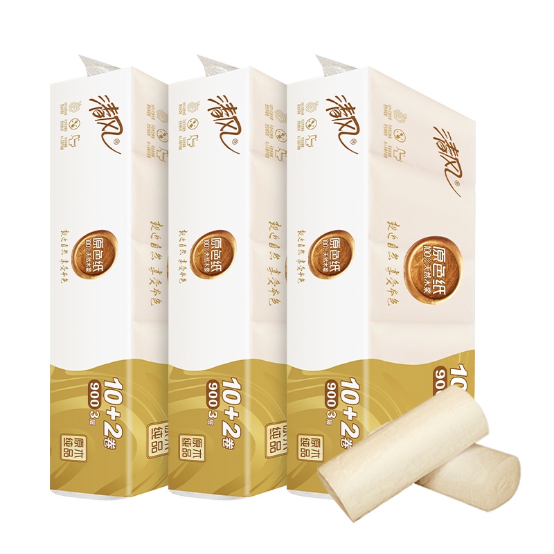 清风 卷纸 原色纸 3层75克36卷 无芯卷纸 卫生纸 母婴用纸