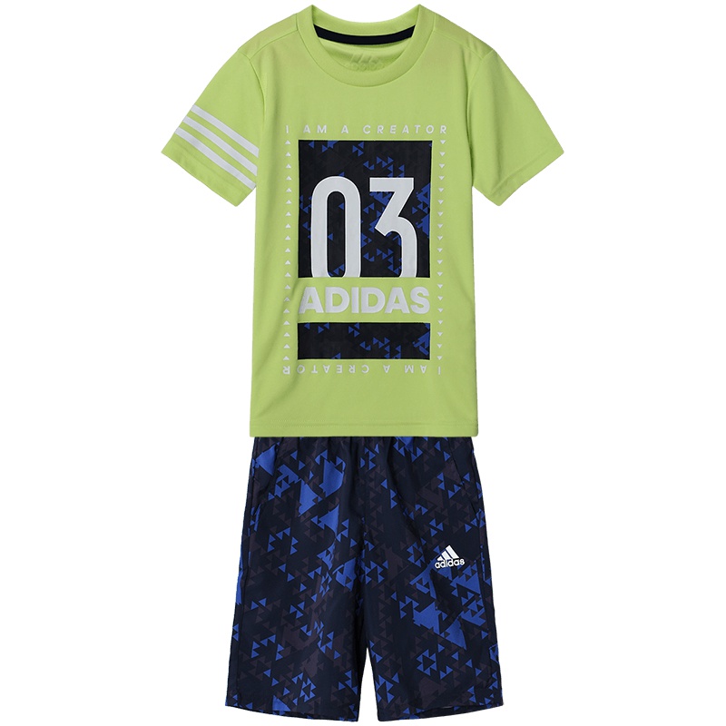 adidas阿迪达斯男童套装透气休闲运动服CW0419 110 CW0419上装：冰冻黄下装：学院藏青蓝