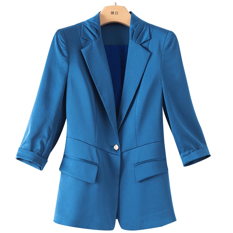 晚白2021春季新品通勤百搭纯色时尚修身一粒扣常规职业西装外套女