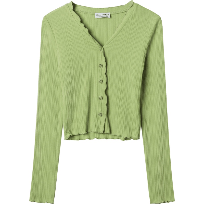 OtherMix短款V领上衣女2021春新款气质修身百搭时尚洋气长袖T恤