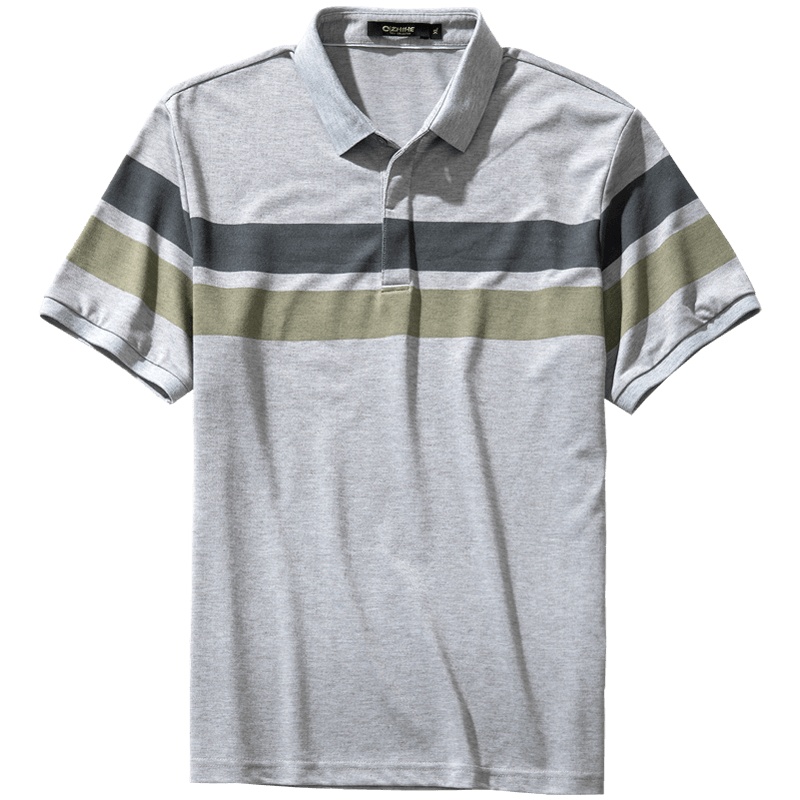 千纸鹤男装2019春夏季新款商务休闲条纹翻领T恤短袖polo衫男25027