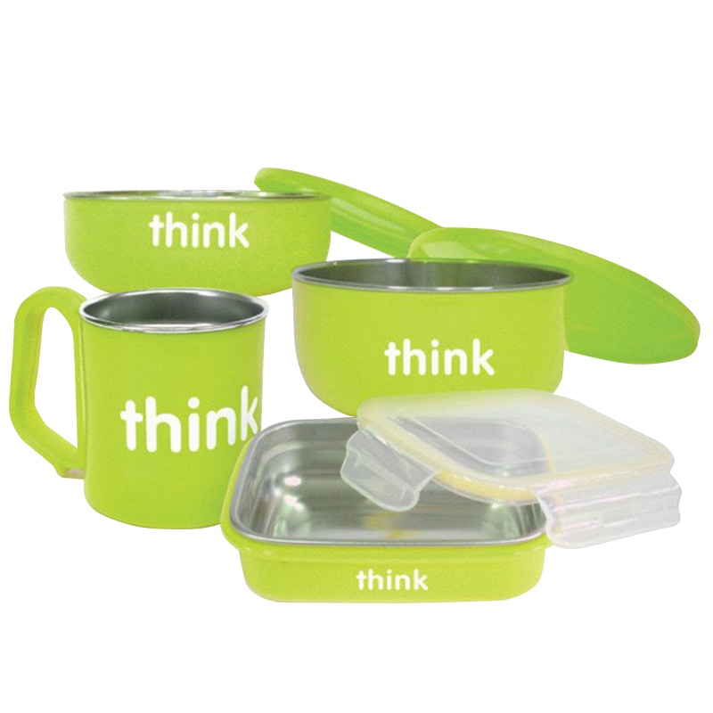 Thinkbaby 辛克宝贝 儿童不锈钢孕婴童餐具礼盒 220102 清新绿 4件套
