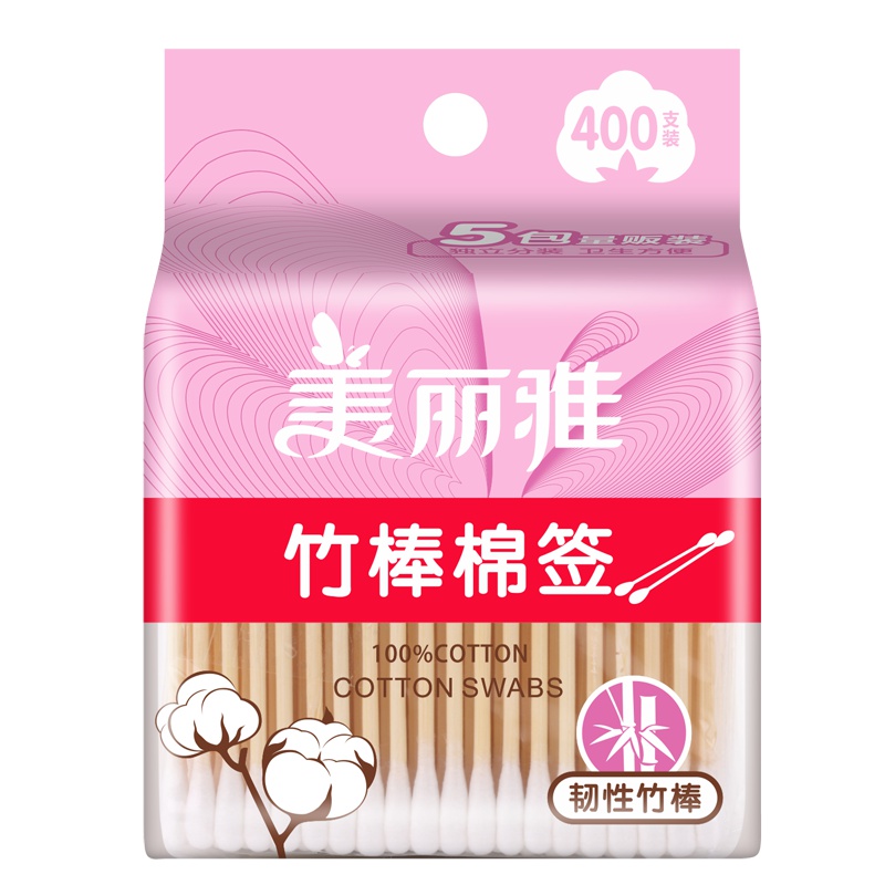 美丽雅 一次性竹棒棉签量贩装80支/袋*5袋棉棒