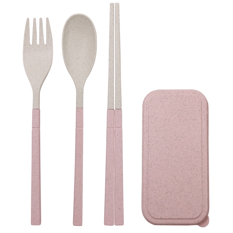 便携可伸缩式筷子勺子套装折叠筷子单人旅行环保餐具三件套收纳盒 麦色