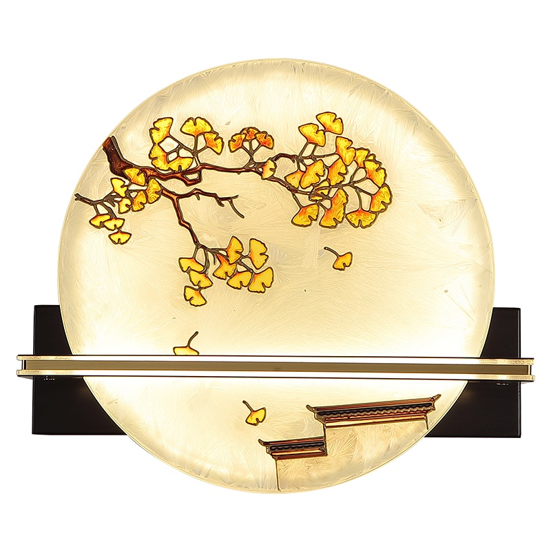 华阁 新中式珐琅彩禅意茶室中国风艺术卧室床头餐厅过道客厅背景墙壁灯 定金