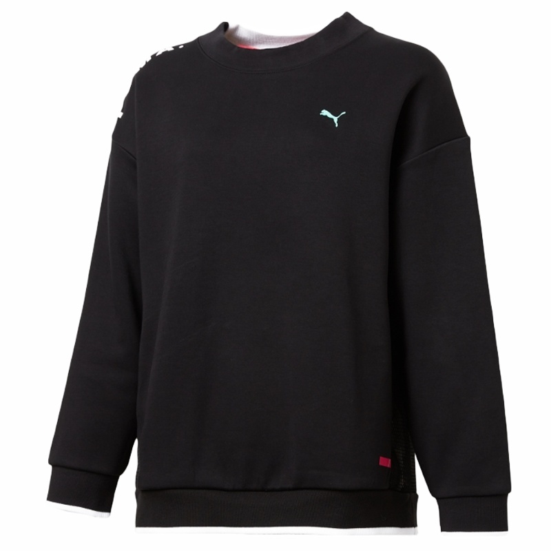 PUMA彪马女士圆领套头衫网眼拼接长袖运动卫衣57766701