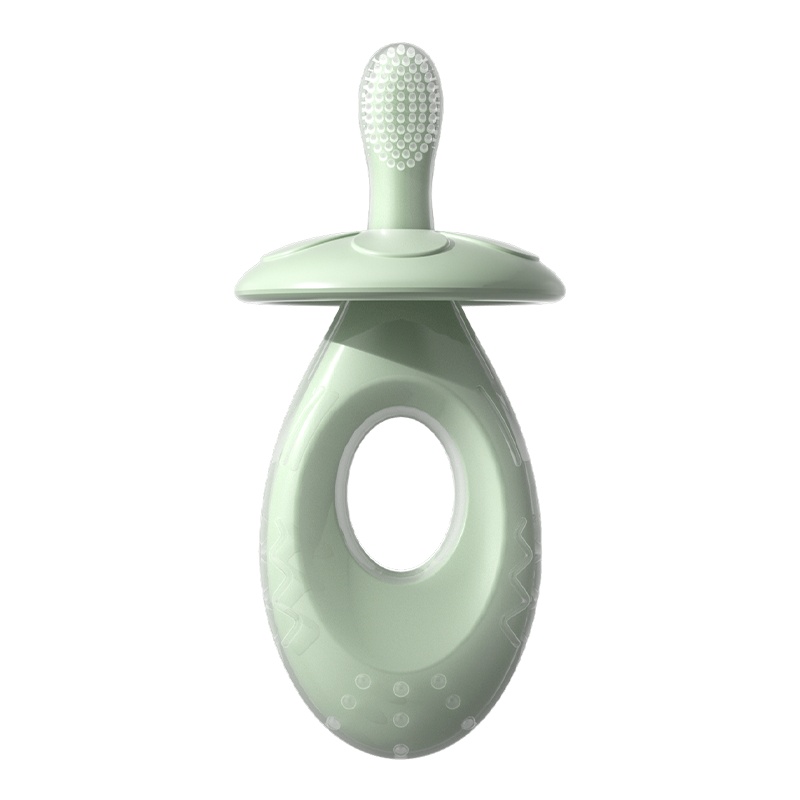 易简 婴儿牙刷软毛硅胶0-1-2-3岁儿童训练乳牙刷洁牙器幼儿童宝宝手动U型牙刷 T91绿