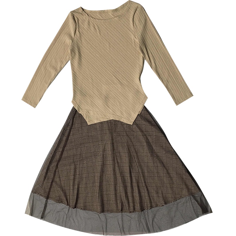 雅鹿新款气质格子半身裙套装洋气女士两件套2202Q09015