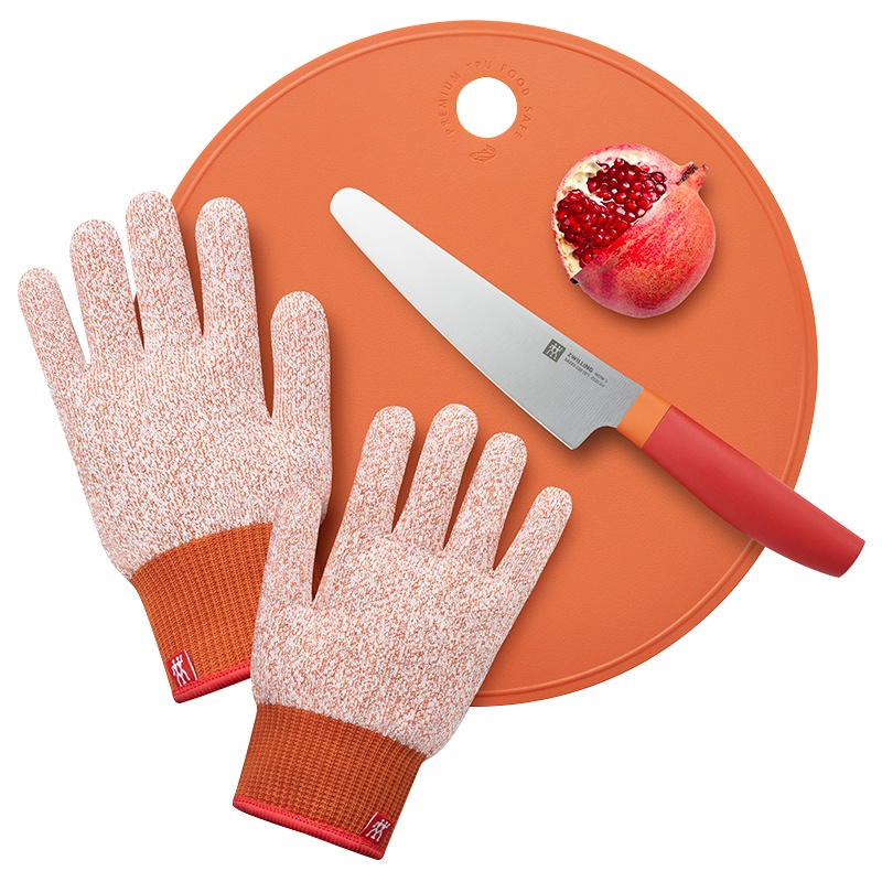 德国双立人NOW S 石榴色新手厨师3件套入门不锈钢刀具TPU砧板防割手套