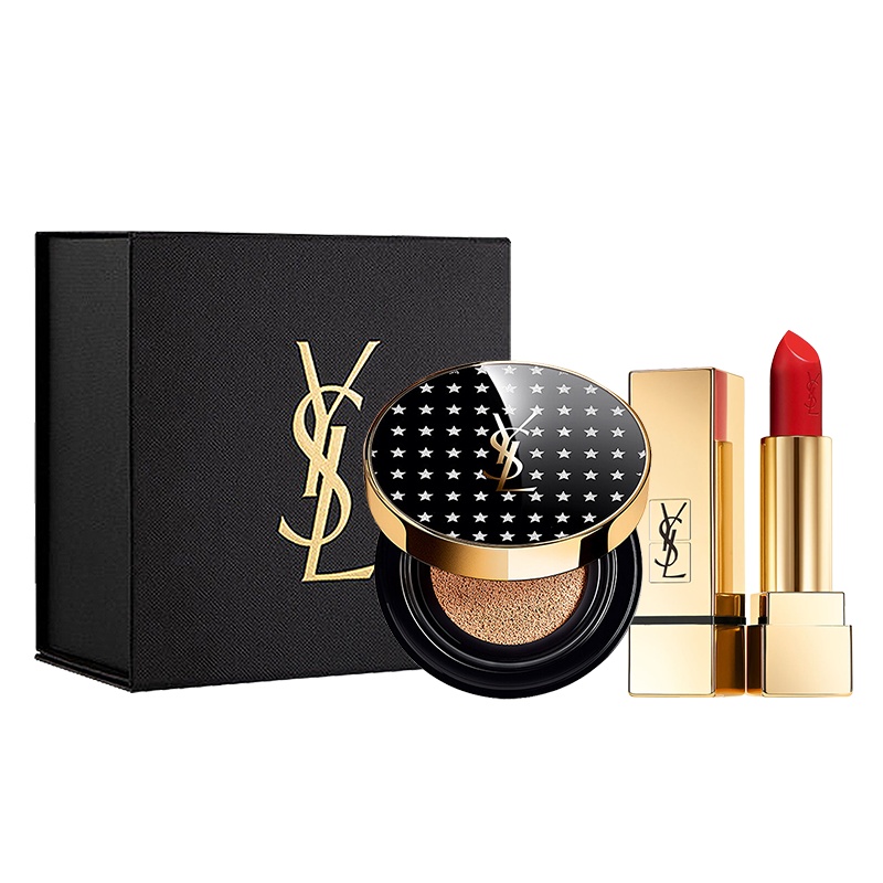 [国内专柜版]圣罗兰底妆随行限量礼盒 方管口红1#经典正红色3.8g+耀夜星河限量版气垫14g B20