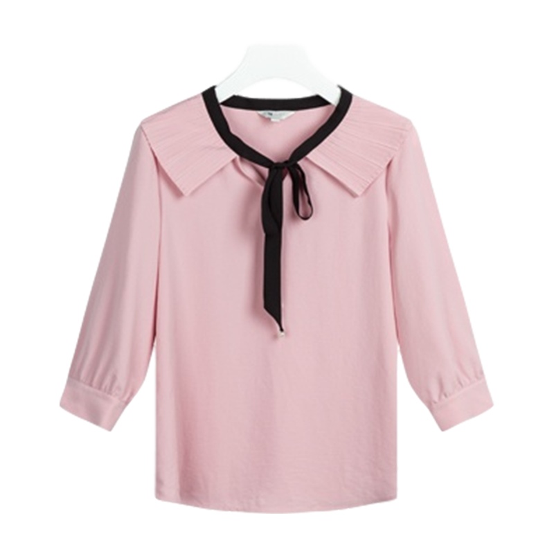 拉夏贝尔宽松雪纺衬衫女装秋新款衬衣荷叶领外套气质时尚设计感小众