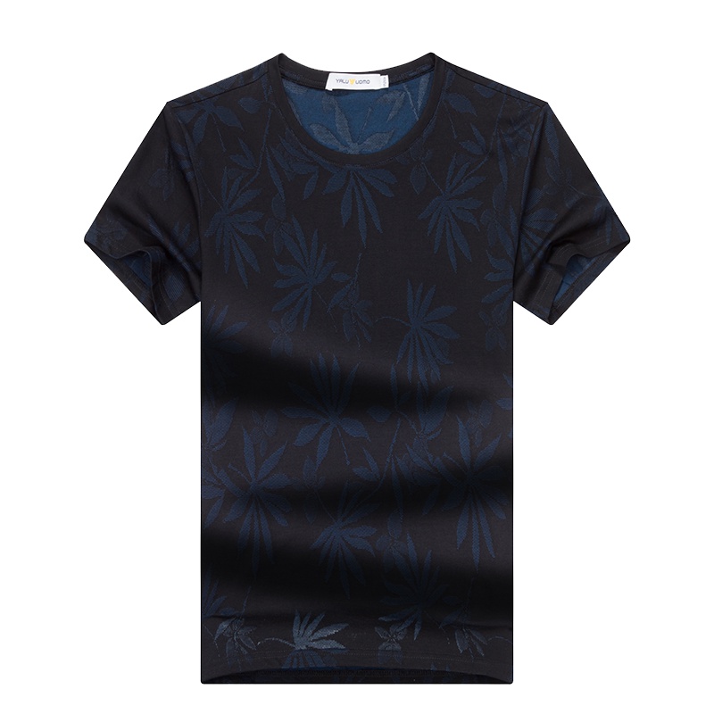 雅鹿男装夏季休闲圆领短袖男士T恤短袖时尚枫叶网格短袖男E2TB195S