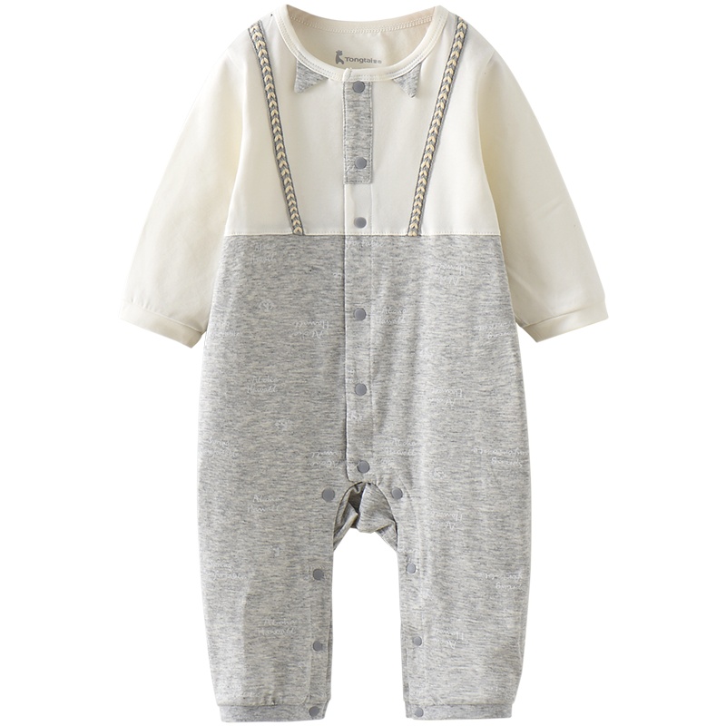 童泰(TONGTAI)2021春秋3-18月婴幼儿衣服男女宝宝假两件闭裆蛤衣圆领连体衣儿童家居服连体衣