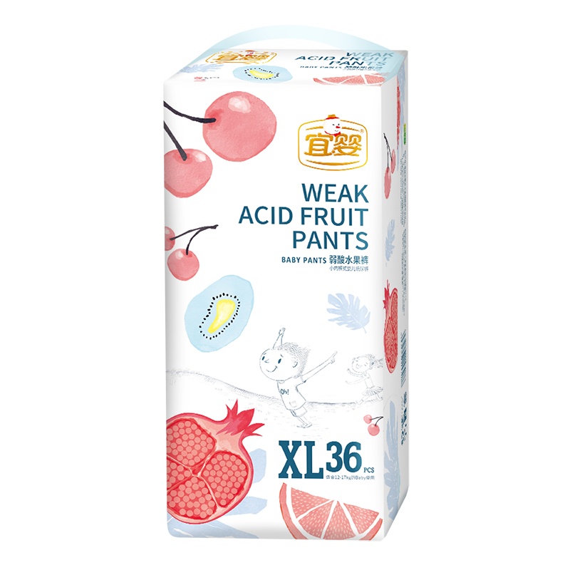 宜婴弱酸水果小内裤XL36片超薄柔软干爽透气拉拉裤婴儿宝宝尿不湿[建议体重11.5kg-13.5kg]