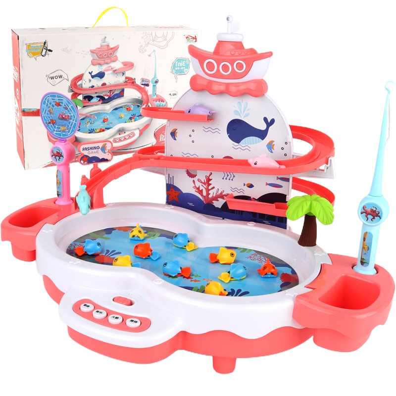 钓鱼玩具池儿童电动套装宝宝磁性男孩1-2岁半3女孩5小孩6 蛋糕钓鱼盘-旋转-音乐[电池版]