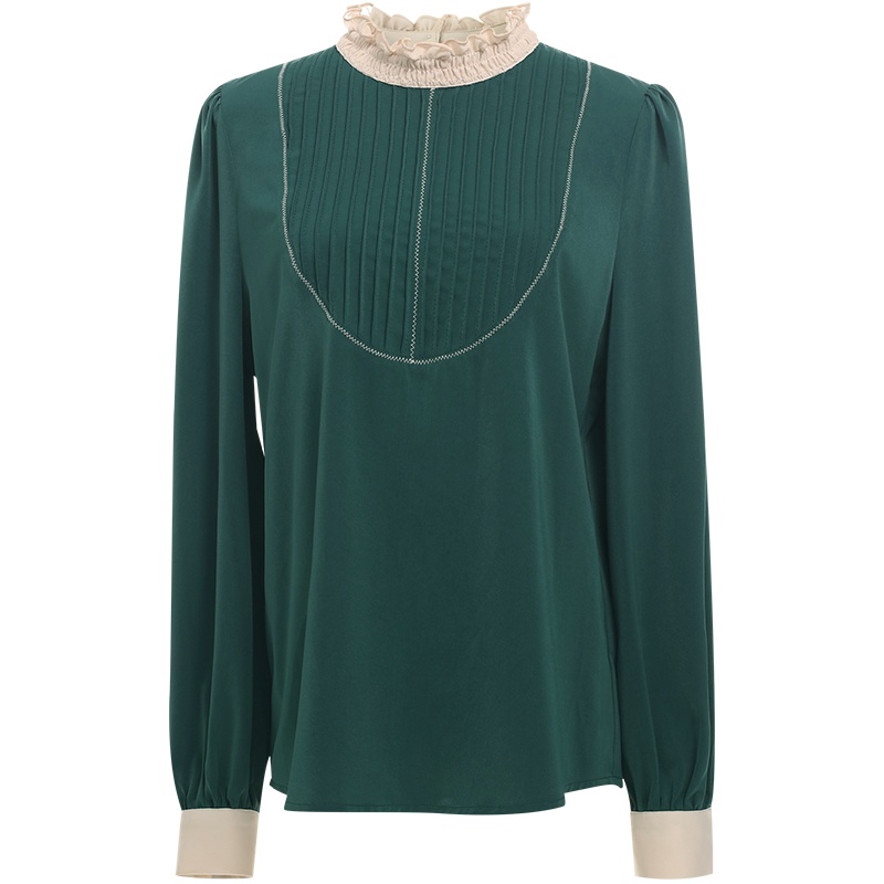 欧昵雪洋气木耳边立领长袖衬衫上衣女设计感显瘦衬衣