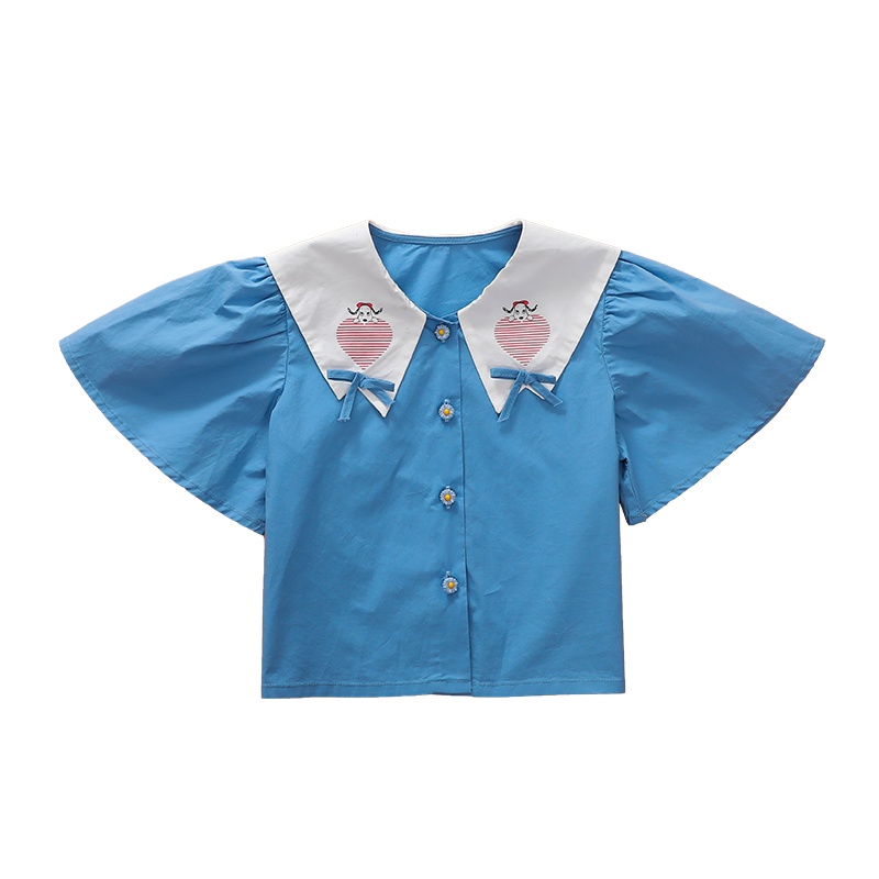 史努比SNOOPY童装2021夏装新款女童短袖衬衫儿童衬衣中大童休闲上衣海军领L001C