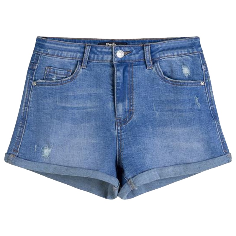 拉夏贝尔夏新款显瘦直筒高腰女牛仔短裤_685 白色 S