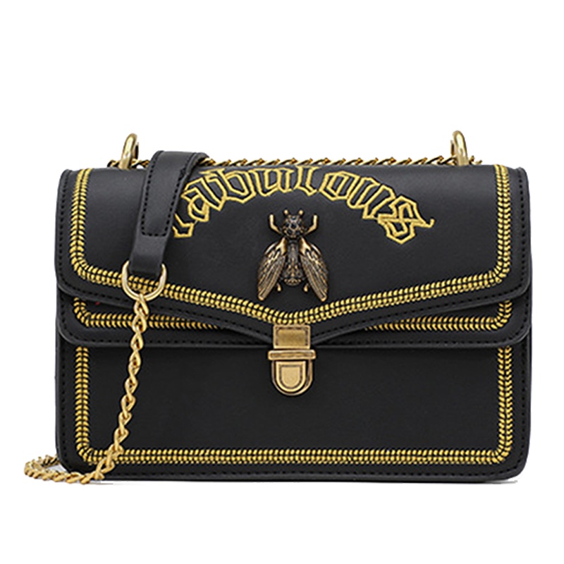新款斜挎包链条单肩包刺绣蜜蜂港风小方包