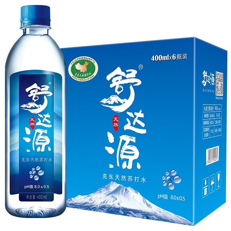 舒达源天然苏打水400ml*6瓶装 天然无气无糖弱碱性饮用水