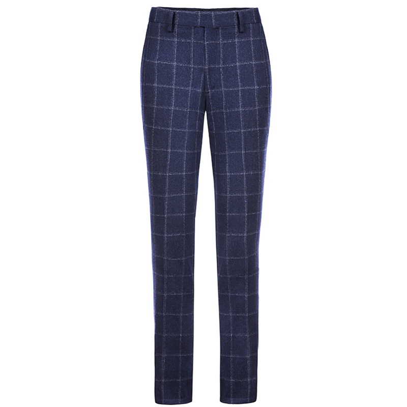 依文男士西服套装 结婚 纯羊毛西裤男大格子西装裤 青年