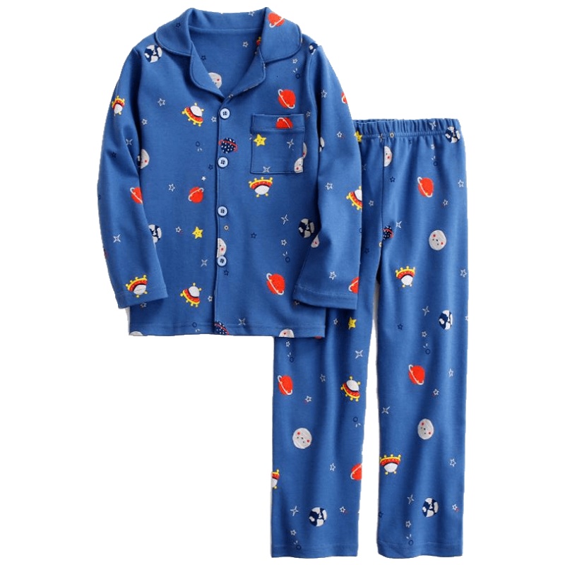 KIDS MAM&DAD儿童家居服套装翻领睡衣套装棉质透气男生男孩中大童家居服宝宝居家服
