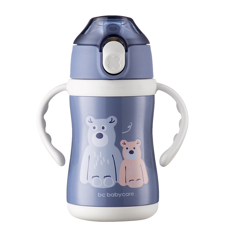 babycare儿童保温杯带吸管防摔外出携带宝宝喝水杯子婴儿保温水壶保温用品 费尔德小熊 240ML