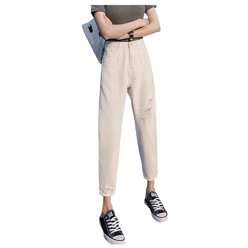 如熙破洞牛仔裤女宽松九分阔腿老爹裤cec直筒萝卜