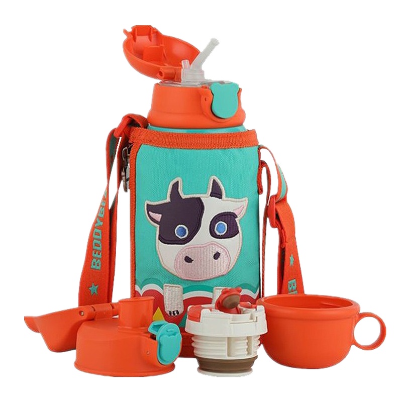 (免费刻字)三盖生肖牛杯具熊儿童保温杯带吸管儿童水杯316不锈钢内胆630mlBEDDYBEAR