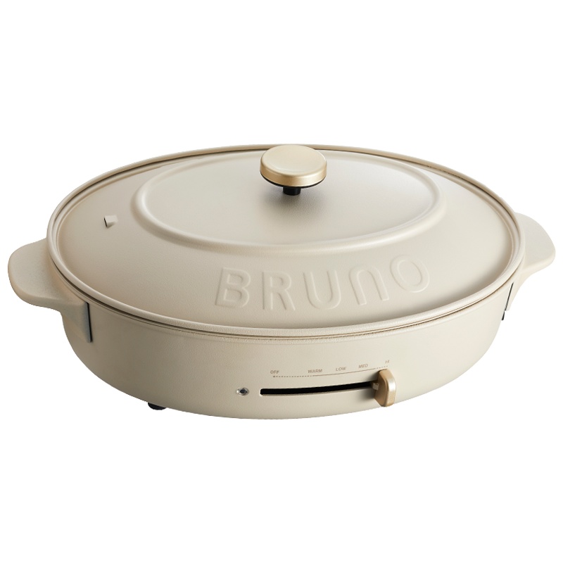 Bruno日本轻简锅椭圆锅家用烧烤炉网红一体锅多功能料理锅BOE053 [茶灰白]标配+蒸屉