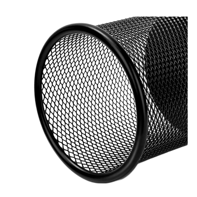 得力(deli)金属网纹圆形笔筒黑色9172