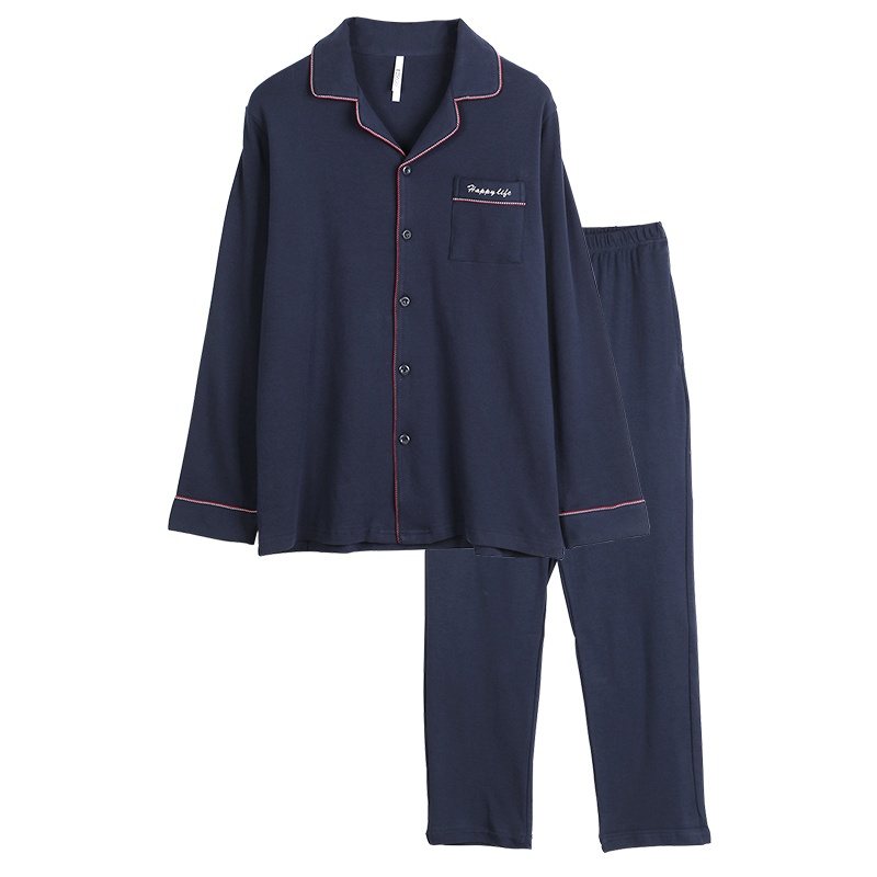 红豆居家(Hodohome)新款情侣睡衣男士女士全棉长袖翻领刺绣时尚可外穿家居服套装