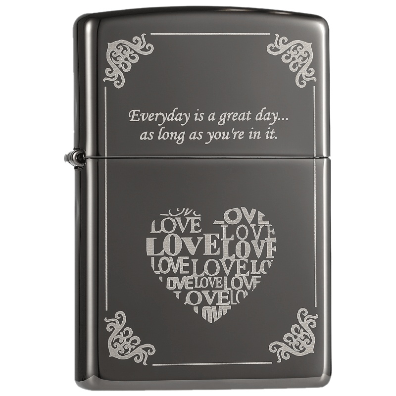 美国ZIPPO打火机 芝宝 黑冰沉淀150永恒爱 煤油防风 男士礼品