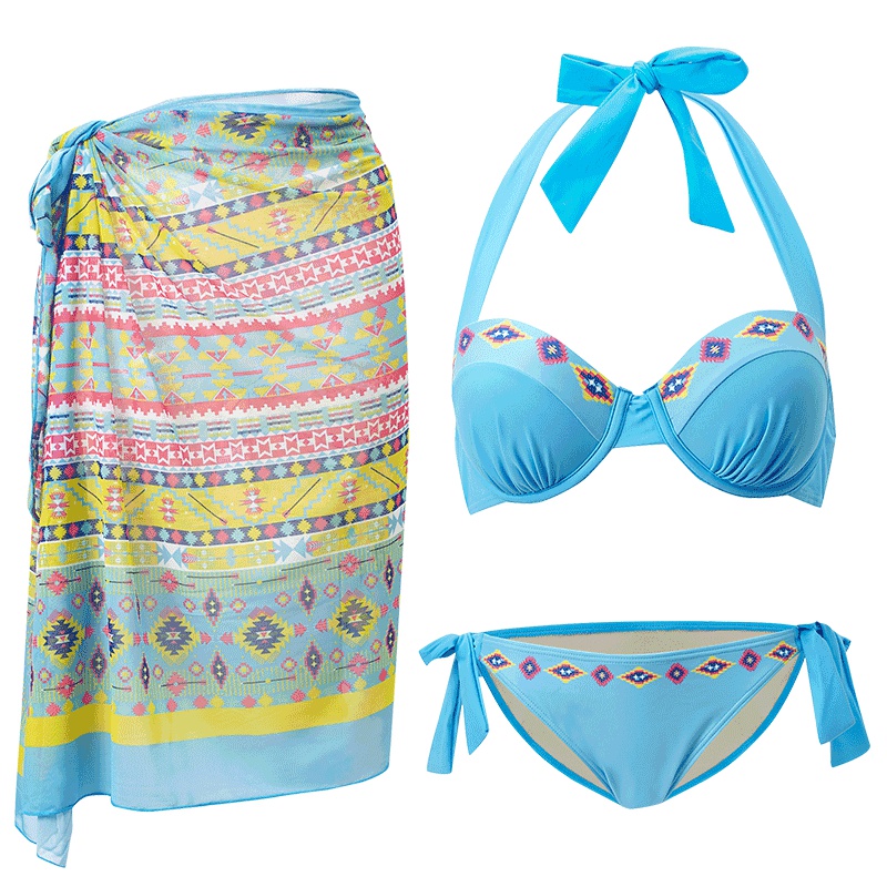 号手比基尼泳衣女小胸聚拢显瘦性感三件套韩国温泉小香风度假泳装