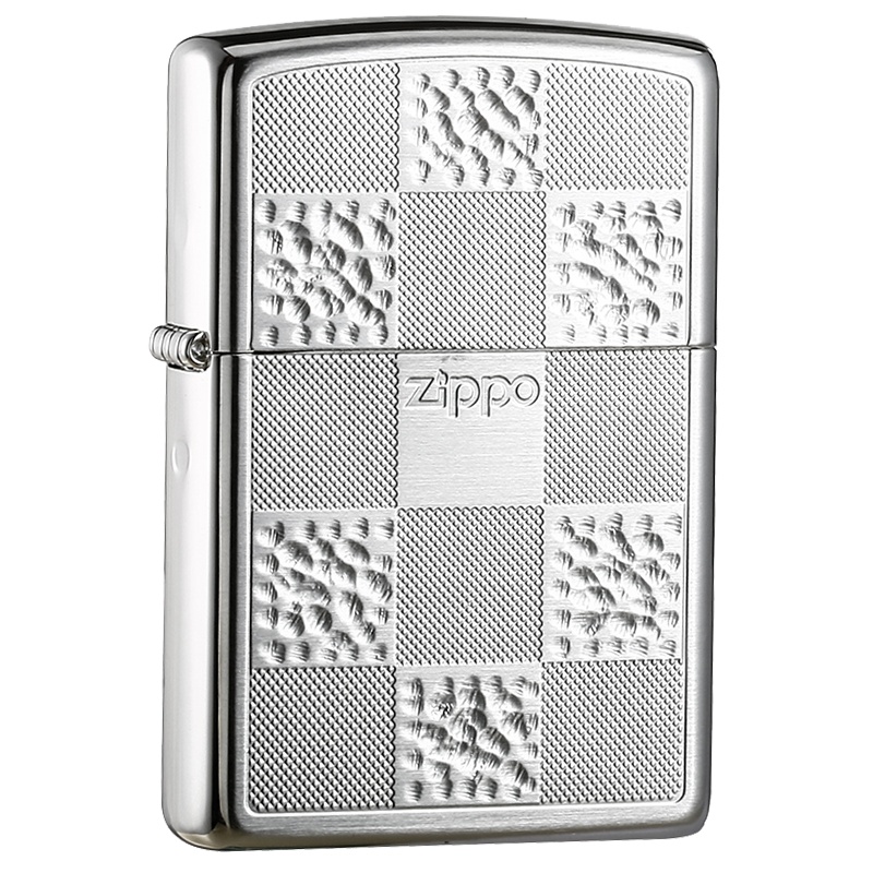 美国ZIPPO打火机 芝宝 银色方格 BLOCK-B 防风 超薄韩版镀银
