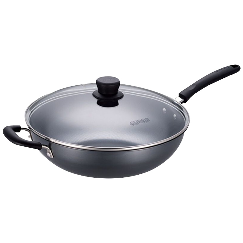 苏泊尔(SUPOR) 炒锅臻铁真不锈无涂层炒菜锅精铸铁锅平底炒勺 有副把手带锅盖 32cm FC32T12送304铲子