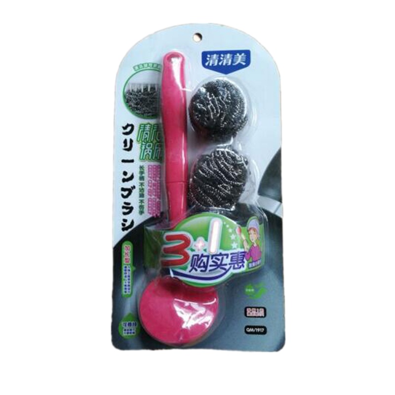 清清美 QM1917 钢丝球锅刷厨房长柄洗锅刷清洁刷带替换钢丝球(套)