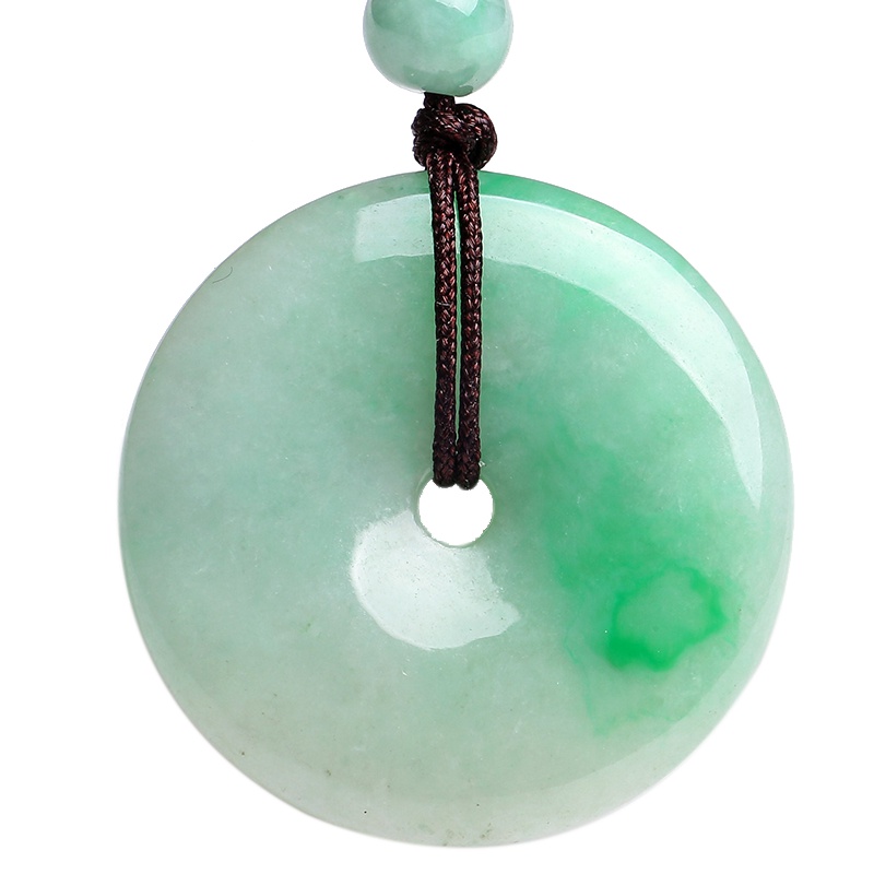 印象眸 翡翠平安扣玉吊坠 平安无事飘花圆环孤品玉石坠子 附送证书