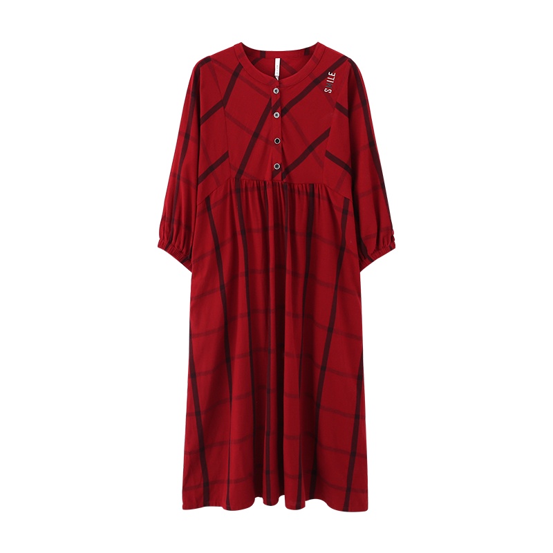 安之伴睡衣女秋梭织磨毛色织格圆领女裙